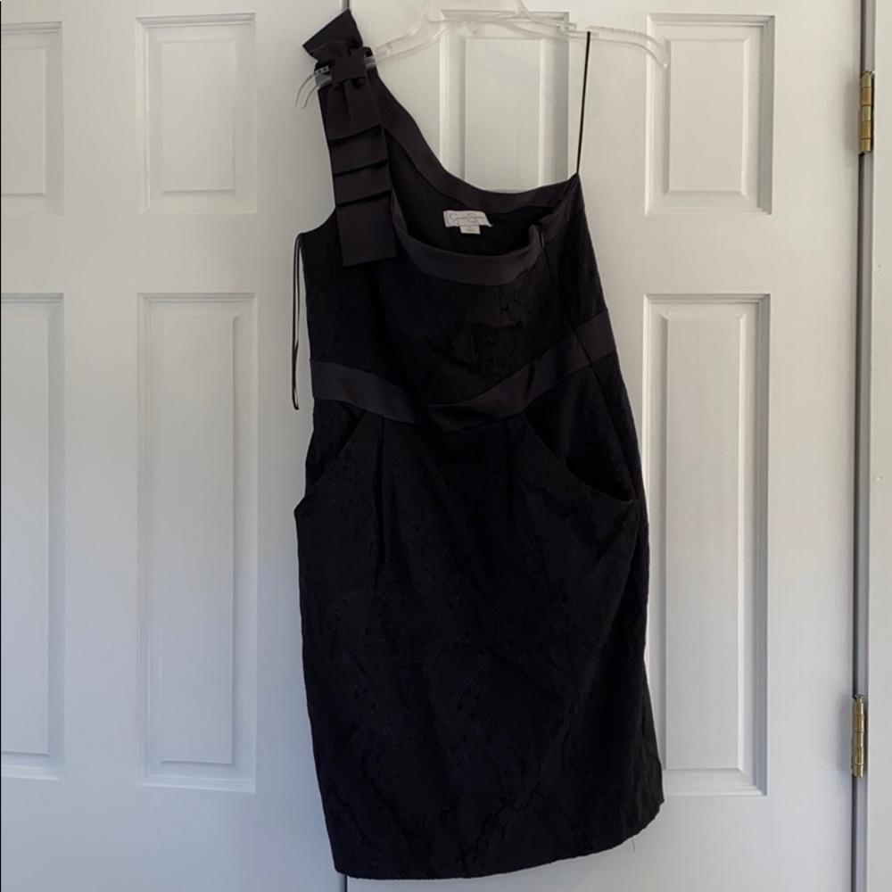 One strap black dress